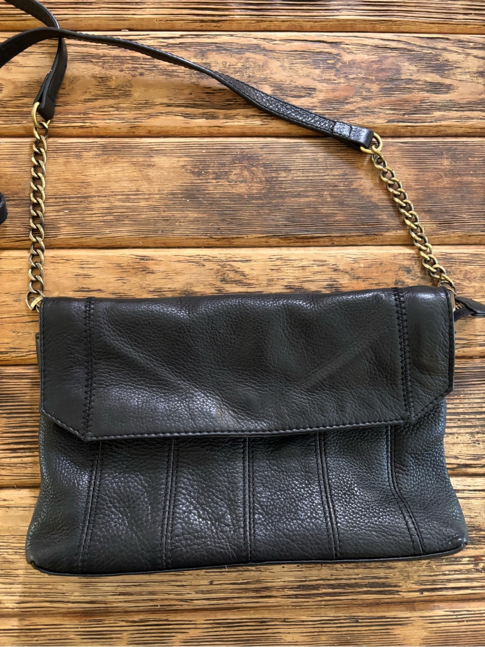Kelsi Dagger Black Pebbled Leather Crossbody with Chain Strap